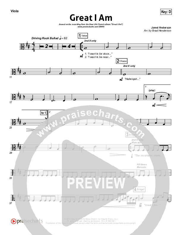 Great I Am (Choral Anthem SATB) Viola (New Life Worship / NextGen Worship / Arr. Richard Kingsmore)