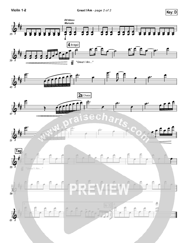 Great I Am (Choral Anthem SATB) Violin 1/2 (New Life Worship / NextGen Worship / Arr. Richard Kingsmore)