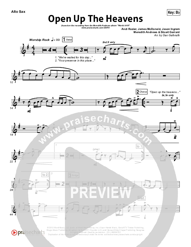 Open Up The Heavens (Choral Anthem SATB) Alto Sax (Meredith Andrews / NextGen Worship / Arr. Richard Kingsmore)