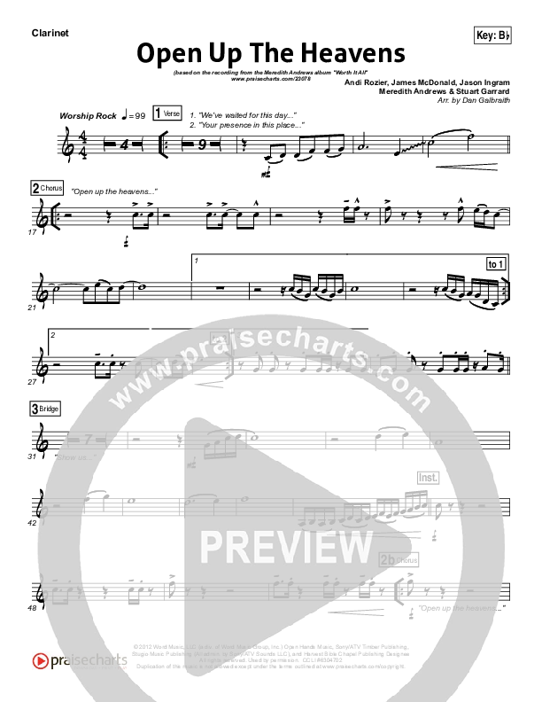 Open Up The Heavens (Choral Anthem SATB) Clarinet (Meredith Andrews / NextGen Worship / Arr. Richard Kingsmore)