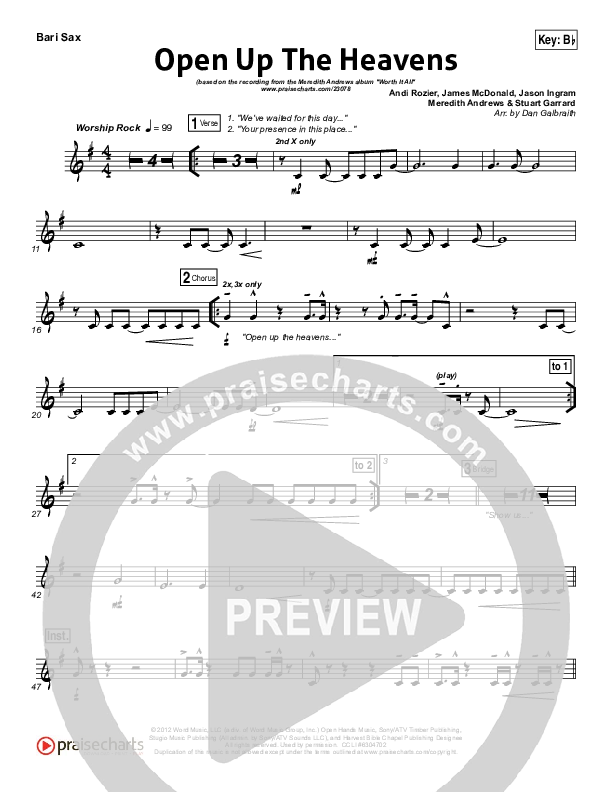 Open Up The Heavens (Choral Anthem SATB) Bari Sax (Meredith Andrews / NextGen Worship / Arr. Richard Kingsmore)