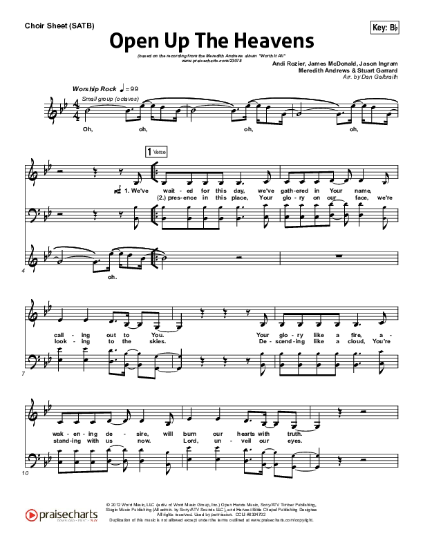 Open Up The Heavens (Choral Anthem SATB) Choir Vocals (SATB) (Meredith Andrews / NextGen Worship / Arr. Richard Kingsmore)