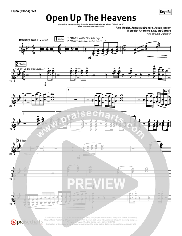 Open Up The Heavens (Choral Anthem SATB) Flute/Oboe 1/2/3 (Meredith Andrews / NextGen Worship / Arr. Richard Kingsmore)
