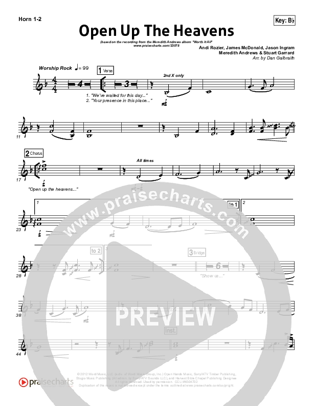 Open Up The Heavens (Choral Anthem SATB) French Horn 1/2 (Meredith Andrews / NextGen Worship / Arr. Richard Kingsmore)