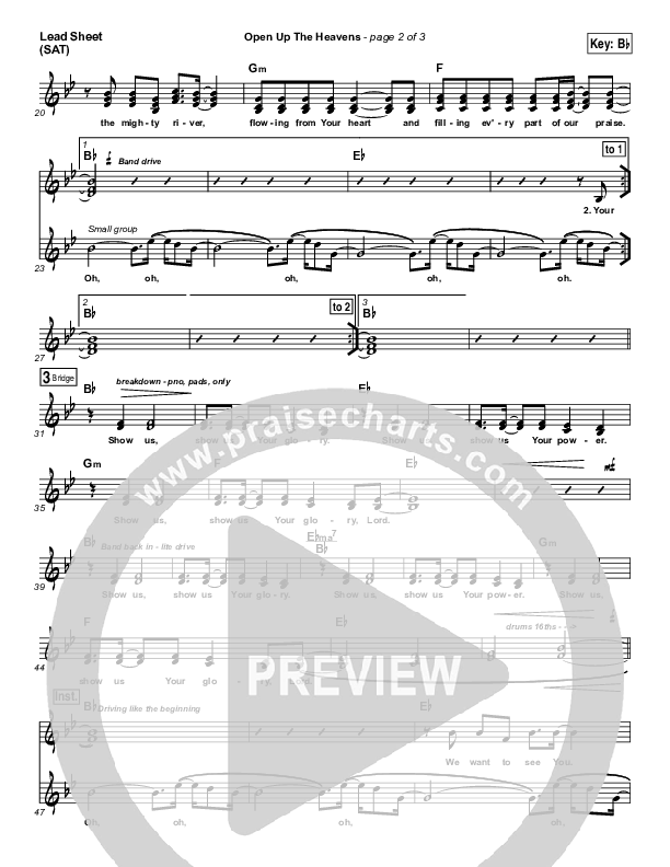 Open Up The Heavens (Choral Anthem SATB) Lead Sheet (SAT) (Meredith Andrews / NextGen Worship / Arr. Richard Kingsmore)