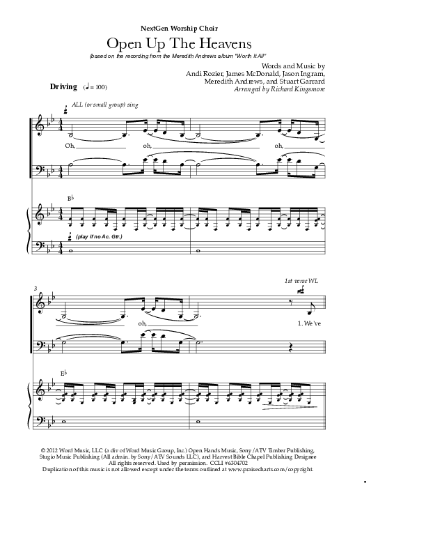 Open Up The Heavens (Choral Anthem SATB) Piano/Vocal (Meredith Andrews / NextGen Worship / Arr. Richard Kingsmore)