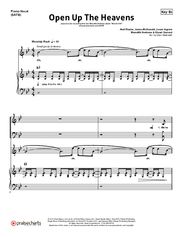 Open Up The Heavens (Choral Anthem SATB) Piano/Vocal (SATB) (Meredith Andrews / NextGen Worship / Arr. Richard Kingsmore)