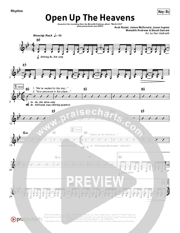 Open Up The Heavens (Choral Anthem SATB) Rhythm Chart (Meredith Andrews / NextGen Worship / Arr. Richard Kingsmore)