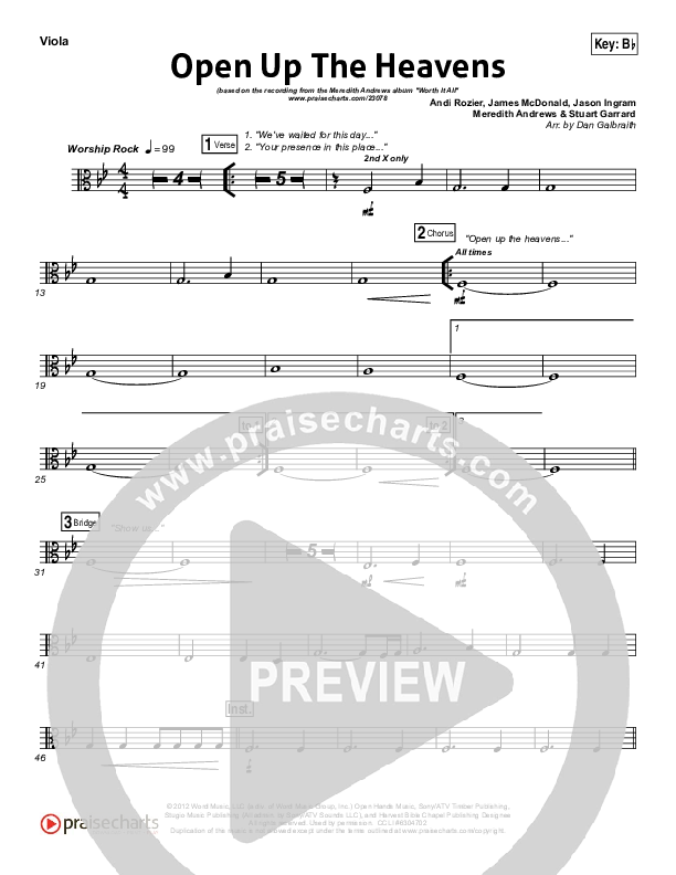 Open Up The Heavens (Choral Anthem SATB) Viola (Meredith Andrews / NextGen Worship / Arr. Richard Kingsmore)