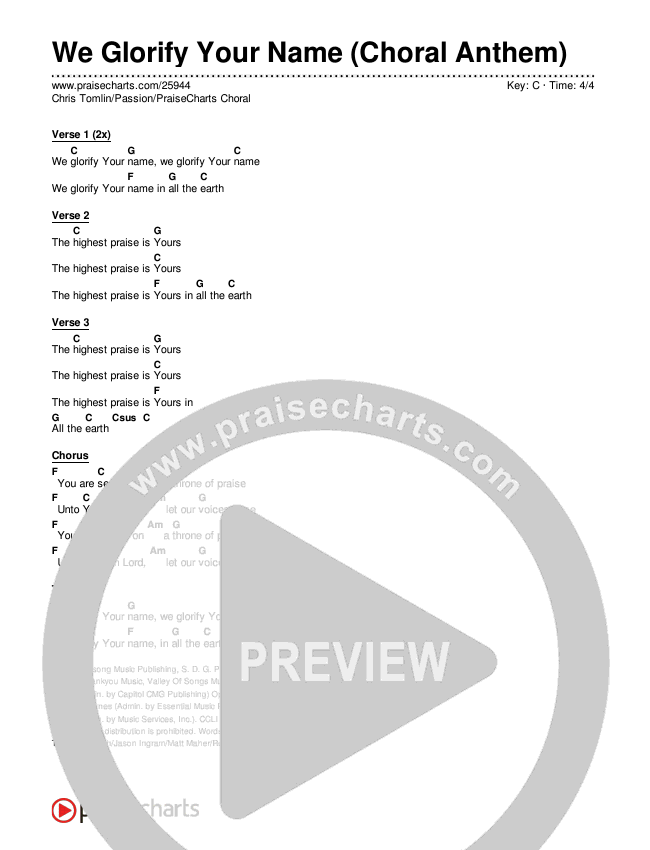 We Glorify Your Name (Choral Anthem SATB) Chords & Lyrics (Chris Tomlin / Passion / Arr. Richard Kingsmore)
