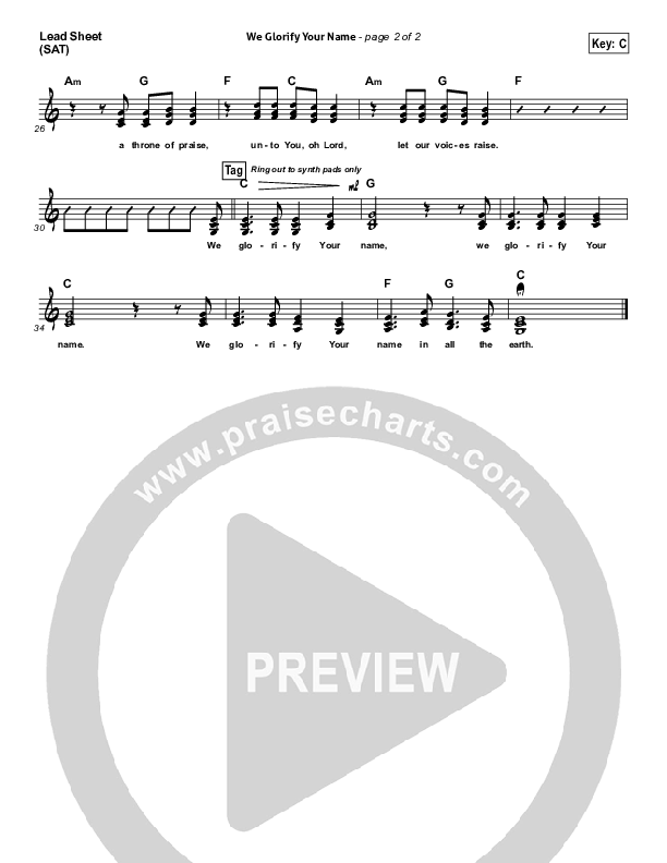 We Glorify Your Name (Choral Anthem SATB) Lead Sheet (SAT) (Chris Tomlin / Passion / Arr. Richard Kingsmore)