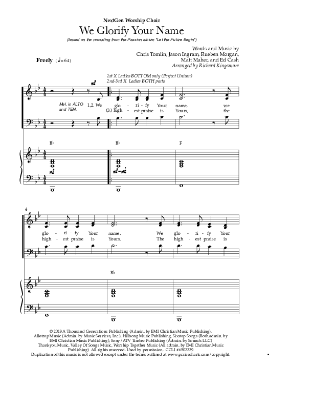 We Glorify Your Name (Choral Anthem SATB) Piano/Vocal (Chris Tomlin / Passion / Arr. Richard Kingsmore)