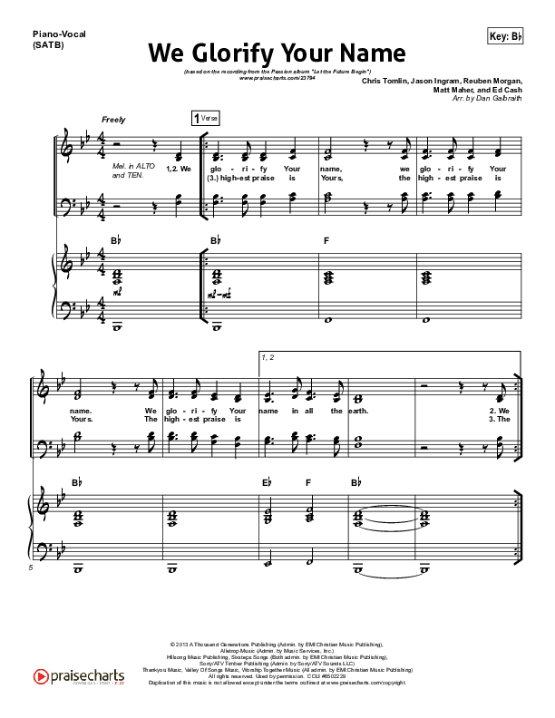 We Glorify Your Name (Choral Anthem SATB) Piano/Vocal (SATB) (Chris Tomlin / Passion / Arr. Richard Kingsmore)