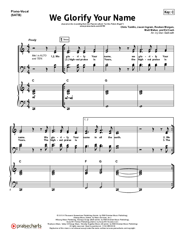 We Glorify Your Name (Choral Anthem SATB) Piano/Choir (SATB) (Chris Tomlin / Passion / Arr. Richard Kingsmore)
