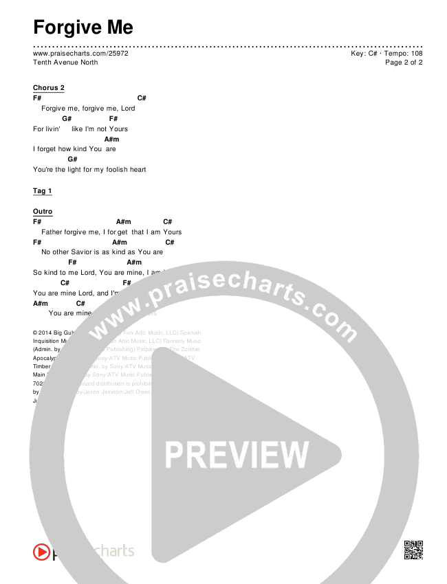 Forgive Me Chords & Lyrics (Tenth Avenue North)