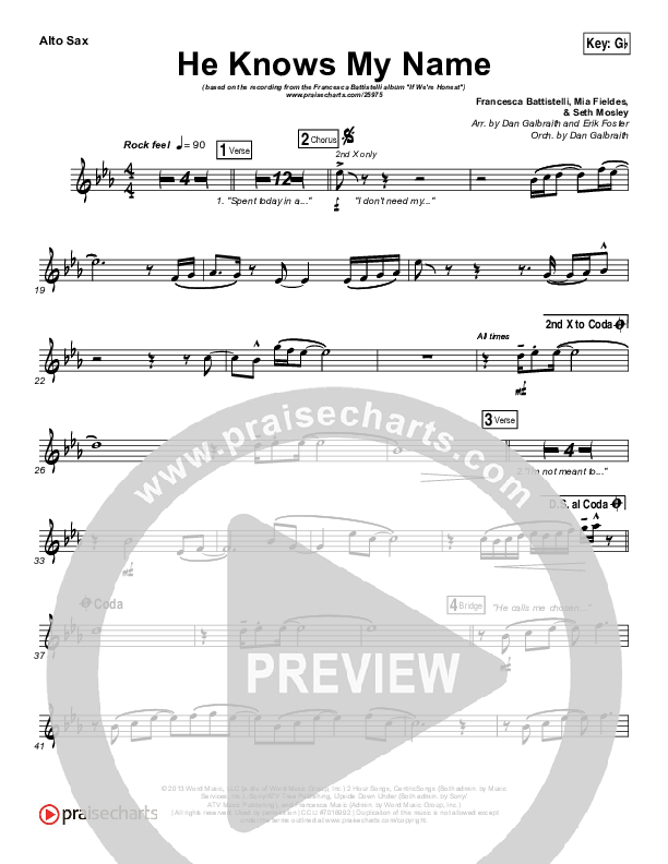 He Knows My Name Alto Sax (Francesca Battistelli)