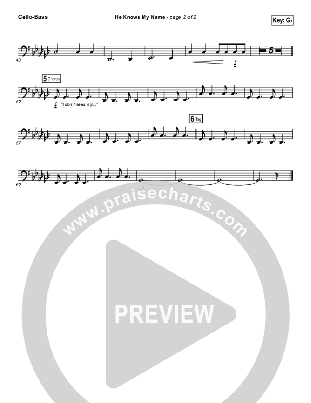 He Knows My Name Cello/Bass (Francesca Battistelli)