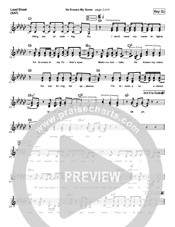 He Knows My Name Lead Sheet (SAT) (Francesca Battistelli)
