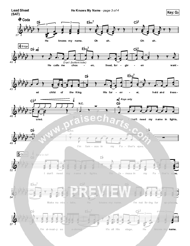 He Knows My Name Lead Sheet (SAT) (Francesca Battistelli)