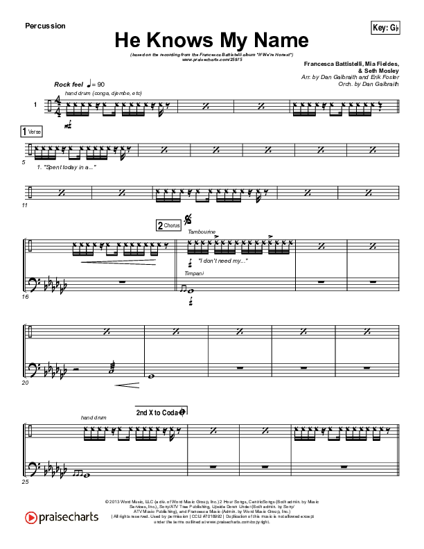 He Knows My Name Percussion (Francesca Battistelli)