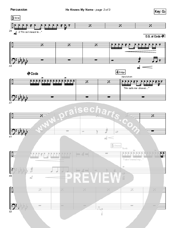 He Knows My Name Percussion (Francesca Battistelli)