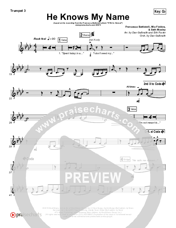He Knows My Name Trumpet 3 (Francesca Battistelli)