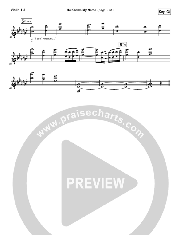 He Knows My Name Violin 1/2 (Francesca Battistelli)