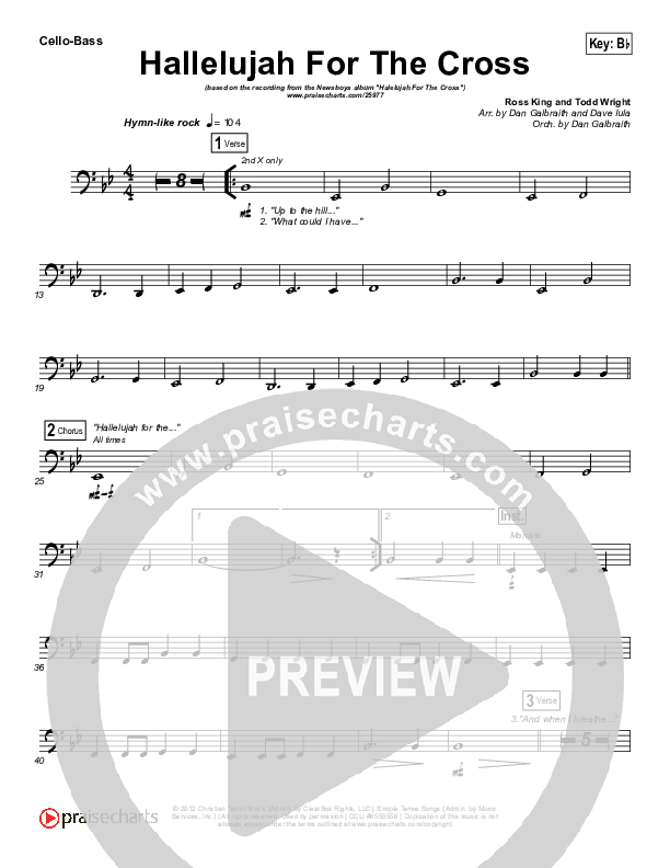 Hallelujah For The Cross Cello/Bass (Newsboys)