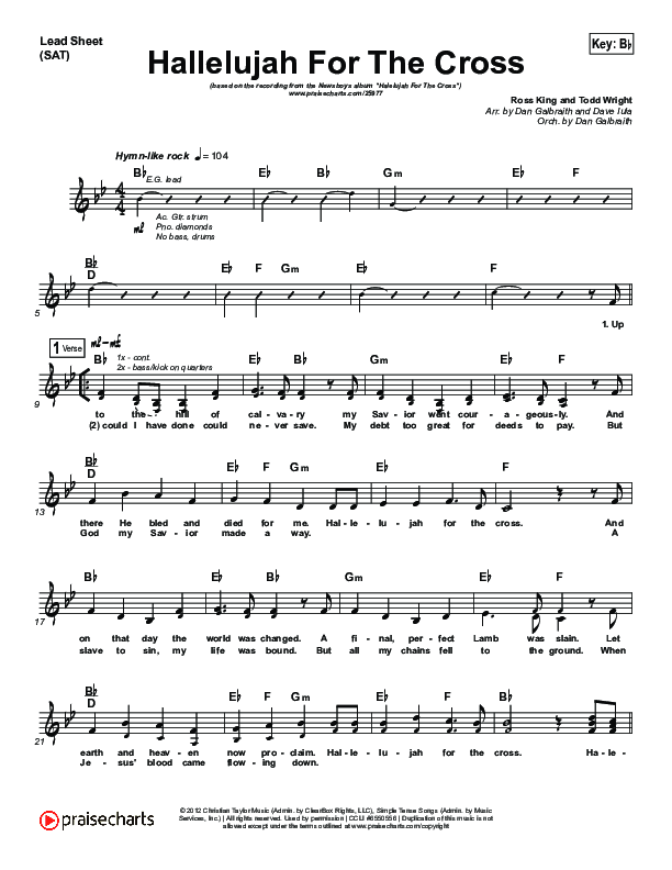 Hallelujah For The Cross Lead Sheet (SAT) (Newsboys)