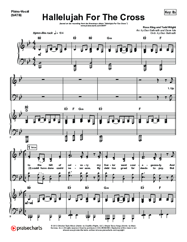 Hallelujah For The Cross Piano/Vocal (SATB) (Newsboys)