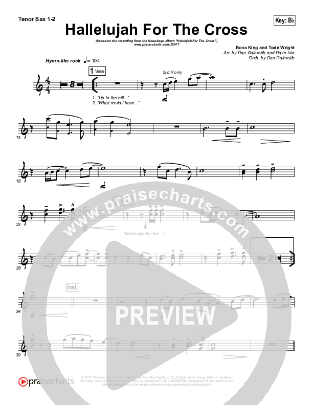 Hallelujah For The Cross Tenor Sax 1/2 (Newsboys)