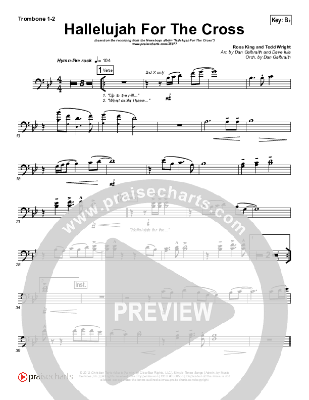 Hallelujah For The Cross Trombone 1/2 (Newsboys)