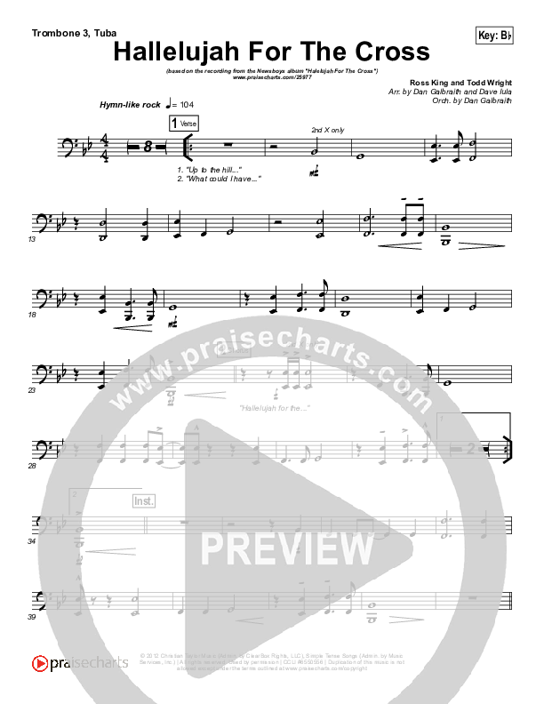 Hallelujah For The Cross Trombone 3/Tuba (Newsboys)