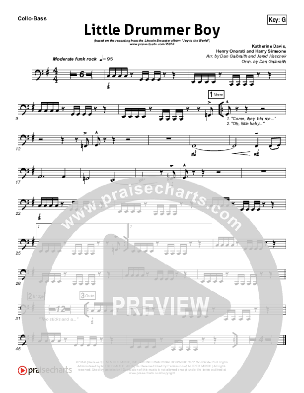 Little Drummer Boy Cello/Bass (Lincoln Brewster)