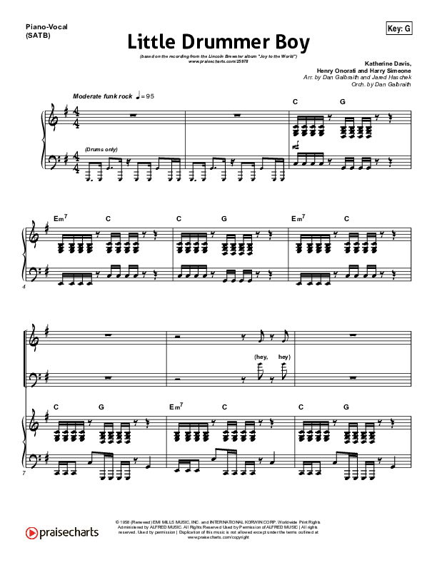 Little Drummer Boy Piano/Vocal (SATB) (Lincoln Brewster)