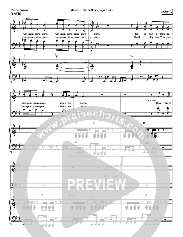 Little Drummer Boy Piano/Vocal (SATB) (Lincoln Brewster)