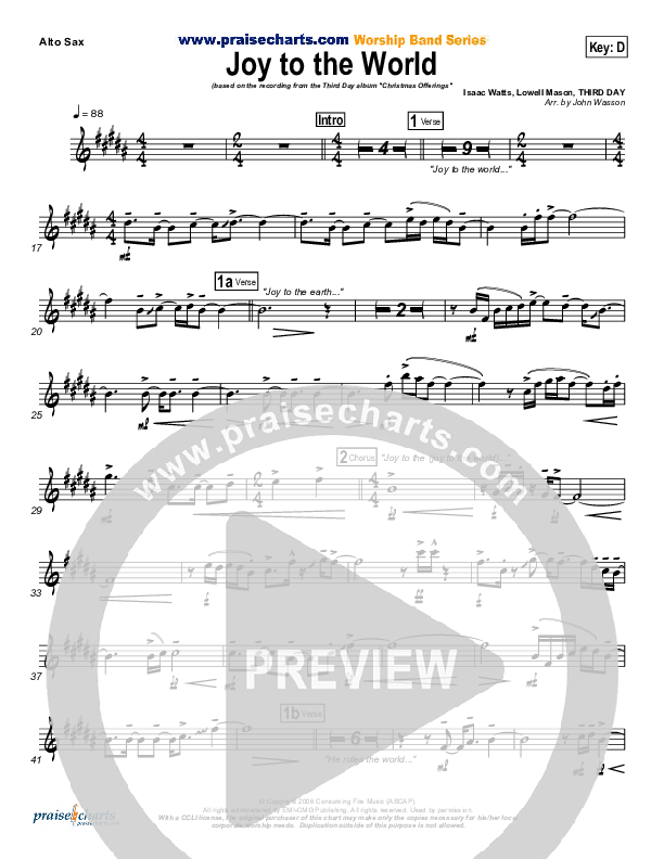 Joy To The World Alto Sax (Third Day)