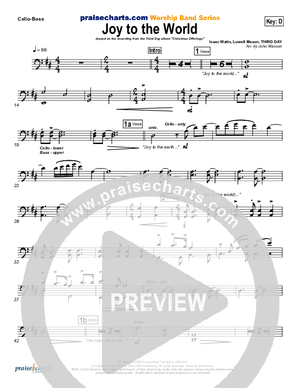 Joy To The World Cello/Bass (Third Day)