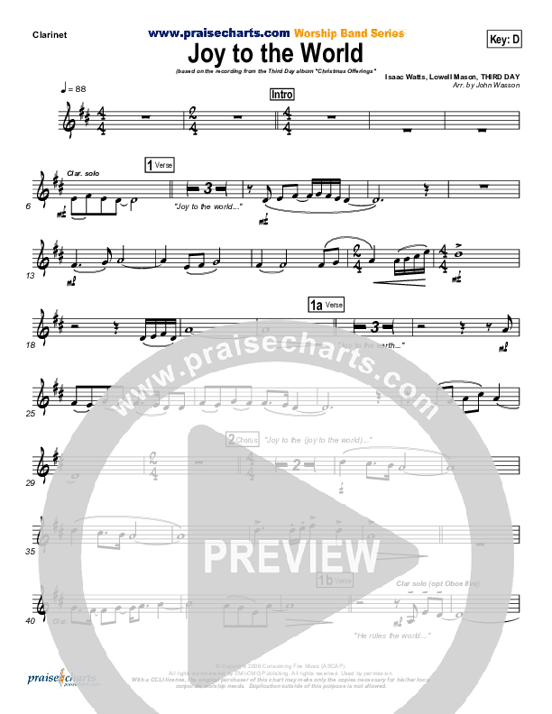 Joy To The World Clarinet (Third Day)