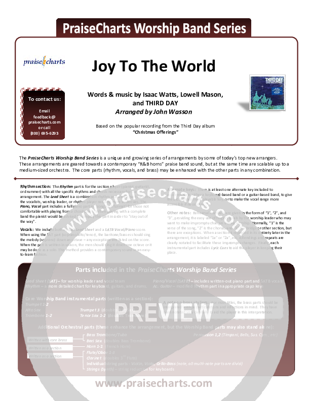 Joy To The World Cover Sheet (Third Day)