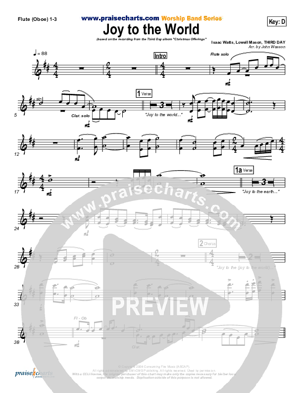 Joy To The World Flute/Oboe 1/2/3 (Third Day)