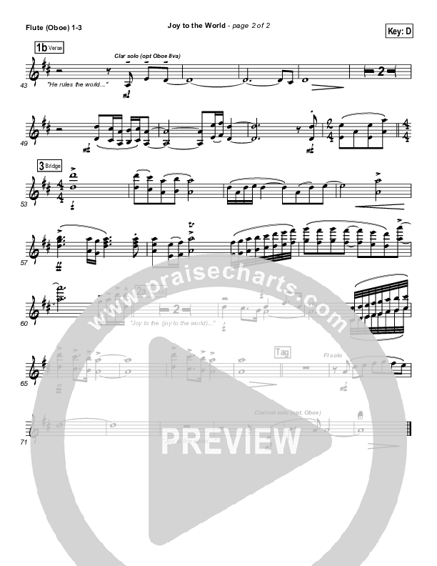 Joy To The World Flute/Oboe 1/2/3 (Third Day)