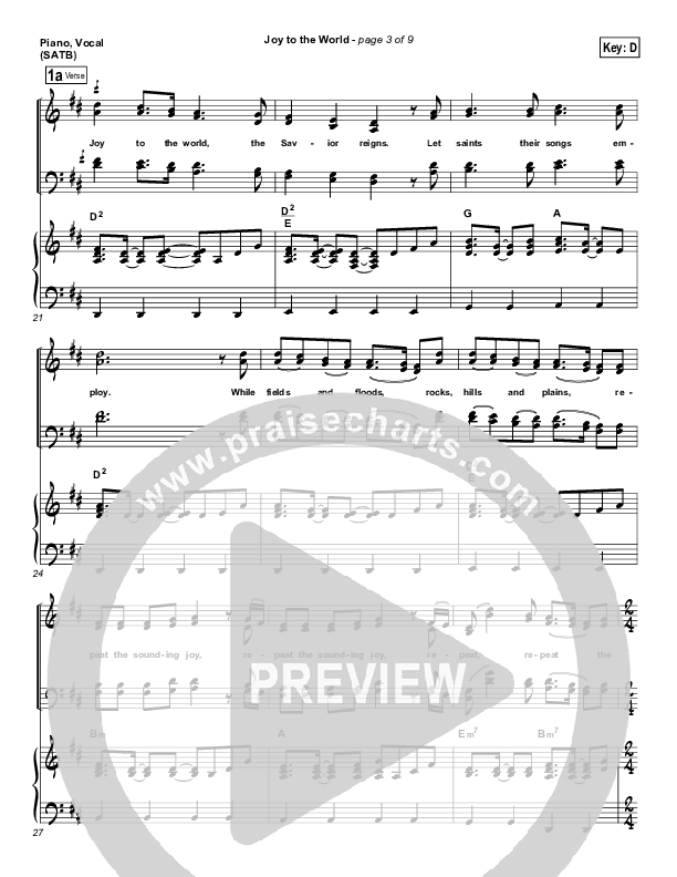 Joy To The World Piano/Vocal (SATB) (Third Day)