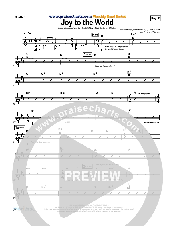 Joy To The World Rhythm Chart (Third Day)