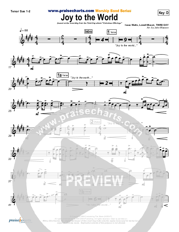 Joy To The World Tenor Sax 1/2 (Third Day)