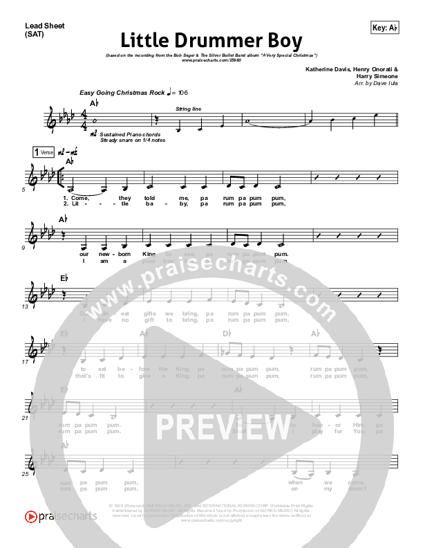 Little Drummer Boy Lead Sheet (SAT) (Bob Seger / The Silver Bullet Band)