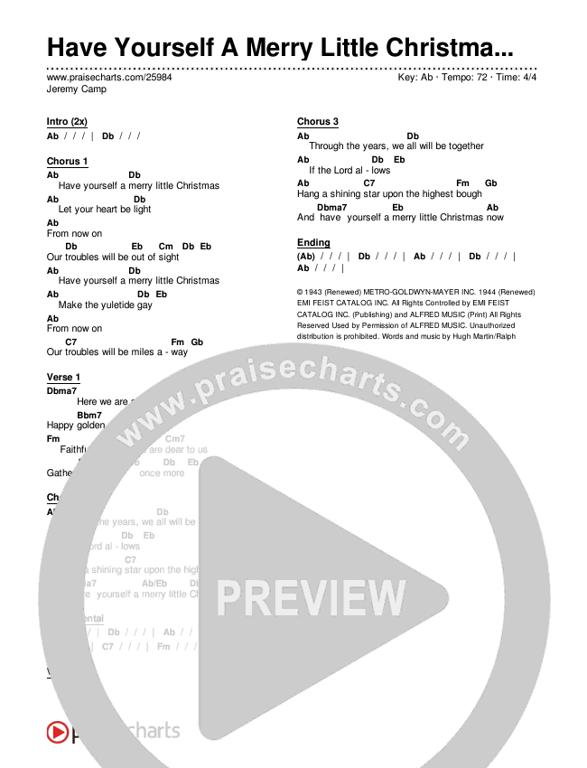 Have Yourself A Merry Little Christmas Chords & Lyrics (Jeremy Camp)