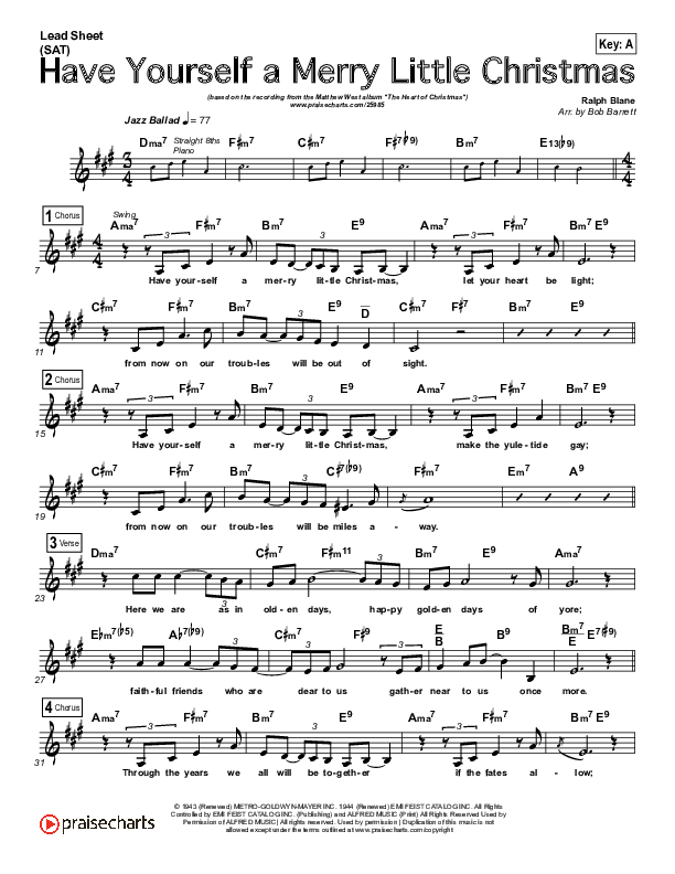 Have Yourself A Merry Little Christmas Lead Sheet (SAT) (Matthew West)