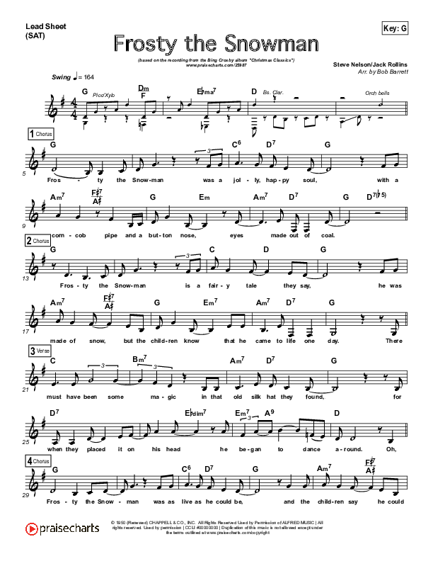 Frosty The Snowman  Lead Sheet (SAT) (Bing Crosby)