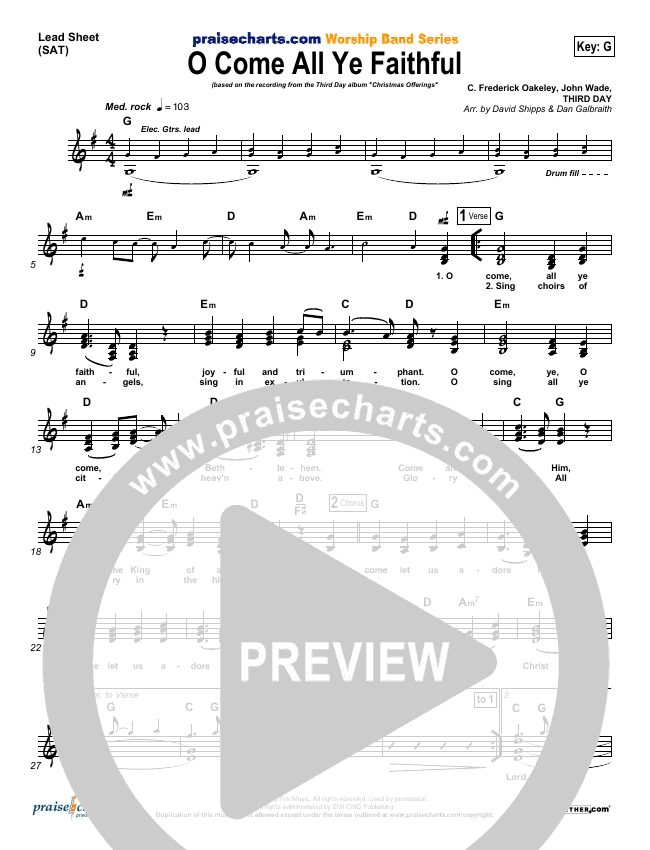 O Come All Ye Faithful Sheet Music Third Day Praisecharts o come all ye faithful sheet music